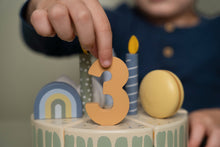 Load image into Gallery viewer, boy playing with Little Dutch Wooden Birthday Cake - Blue
