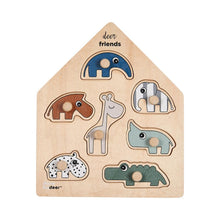 Load image into Gallery viewer, Peg Puzzle Deer Friends 7 Pieces Wooden Toy Touch Shapes Shape Puzzle Problem Solving Play Peg Puzzle Deer Friends Jigsaw Hand eye coordination hand eye co-ordination educational Done by Deer Animals
