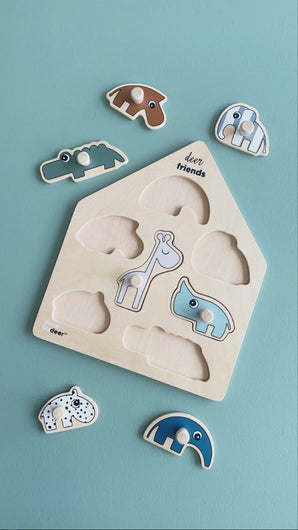 Peg Puzzle Deer Friends 7 Pieces Wooden Toy Touch Shapes Shape Puzzle Problem Solving Play Peg Puzzle Deer Friends Jigsaw Hand eye coordination hand eye co-ordination educational Done by Deer Animals